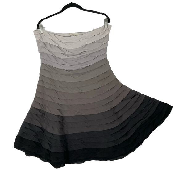 Karen Millen Dress 12 Silk Chiffon Pleated/Ruffle Stripes Grey-Ombre Strapless - Picture 2 of 10